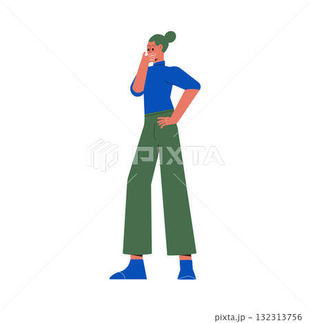 Thoughtful Woman Thinking Try to Solve Problem Vector Illustration Thoughtful Woman Thinking Try to Solve Problem Vector Illustration 132313756