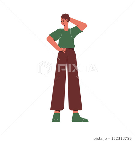 Thoughtful Man Thinking Try to Solve Problem Vector Illustration 132313759
