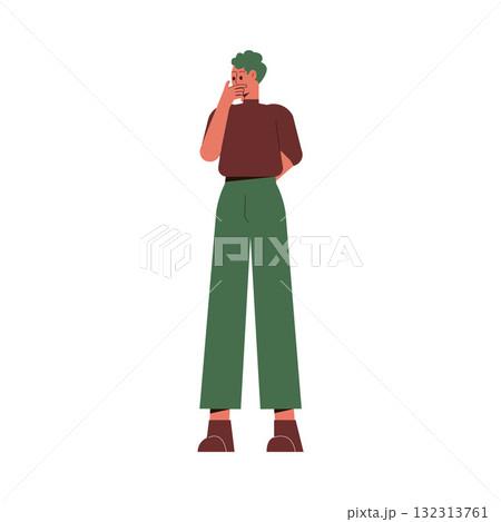 Thoughtful Man Thinking Try to Solve Problem Vector Illustration 132313761