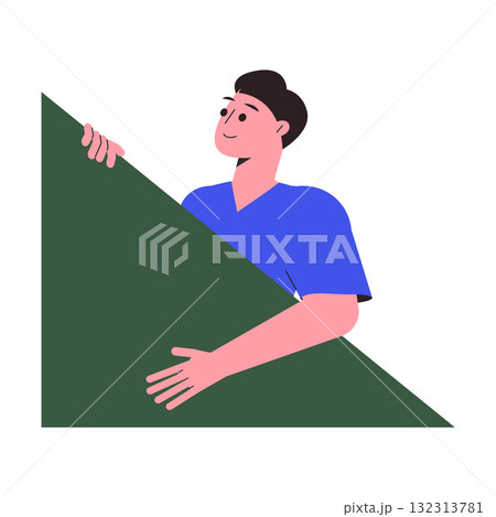 Man Character Peeking Out Shape and Looking Vector Illustration Man Character Peeking Out Shape and Looking Vector Illustration 132313781