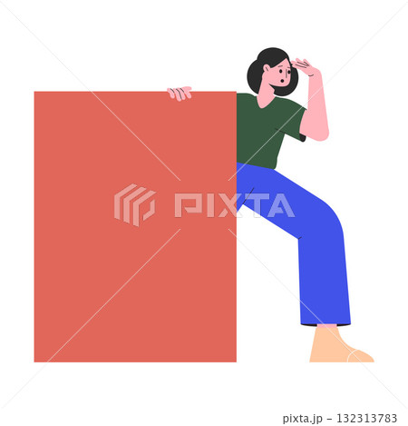Woman Character Peeking Out Shape and Looking Vector Illustration Woman Character Peeking Out Shape and Looking Vector Illustration 132313783