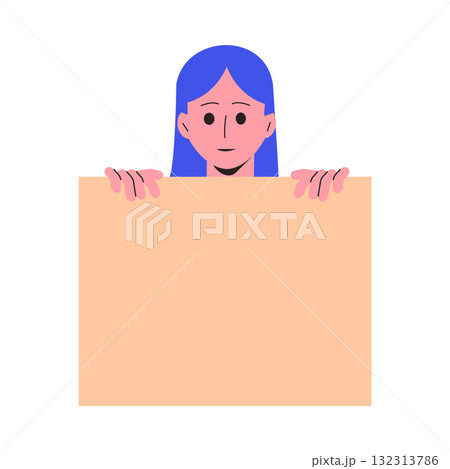 Woman Character Peeking Out Shape and Looking Vector Illustration Woman Character Peeking Out Shape and Looking Vector Illustration 132313786