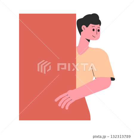 Man Character Peeking Out Shape and Looking Vector Illustration Man Character Peeking Out Shape and Looking Vector Illustration 132313789