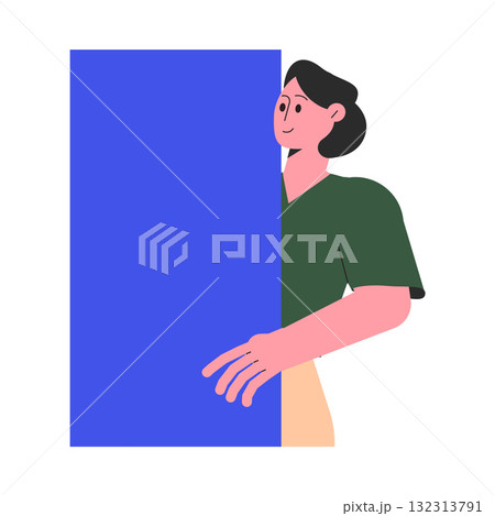 Woman Character Peeking Out Shape and Looking Vector Illustration 132313791