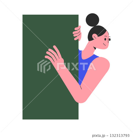 Woman Character Peeking Out Shape and Looking Vector Illustration Woman Character Peeking Out Shape and Looking Vector Illustration 132313793