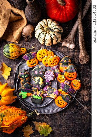 Halloween cookies in shape of pumpkin 132314332