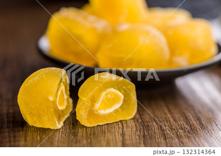 Japanese mochi dessert on wooden table. Japanese mochi dessert on wooden table. 132314364