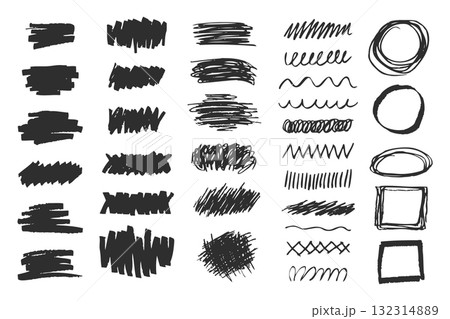 Black hand drawn marker strokes, lines, and geometric doodle shapes Black hand drawn marker strokes, lines, and geometric doodle shapes 132314889