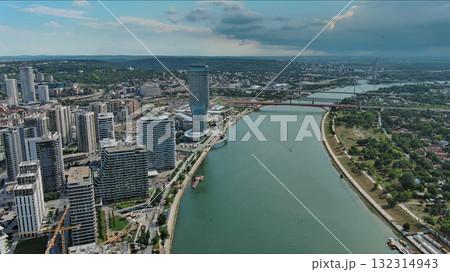 Belgrade city and bridges over Sava river 132314943