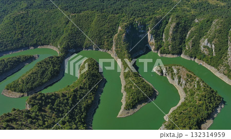 Curved meanders in canyon of Uvac river Serbia Curved meanders in canyon of Uvac river Serbia 132314959