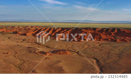 Bayanzag flaming cliffs at sunset in Mongolia 132314985