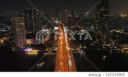 Skyscrapers in Bangkok city and river at night 132315003