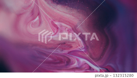 Blur shiny paint. Shimmer mix. Defocused purple pink color ink in water acrylic wet texture spilling on abstract bokeh background. 132315280