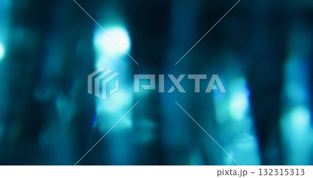 Blur radiant reflection. Abstract flare. Illuminated blue color cold optical lens glisten texture on shiny luminous bokeh light art background. 132315313