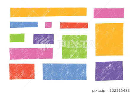 Colorful crayon frame box shapes with text border and brush texture for creative designs or children projects. Rough rectangular patches. Handmade style collection. Colorful crayon frame box shapes with text border and brush texture for creative designs or children projects. Rough rectangular patches. Handmade style collection. 132315488