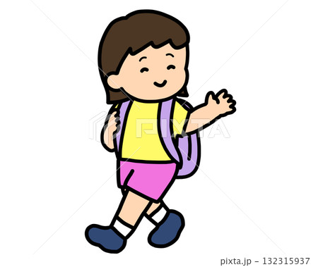 手を振って帰るアジア人の女の子 132315937