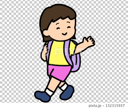 手を振って帰るアジア人の女の子 132315937