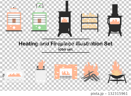 圖庫插圖: 圖標套加熱設備和木火爐 圖庫插圖: 圖標套加熱設備和木火爐 132315961