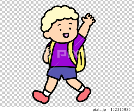 手を振って帰る金髪の男の子 132315986