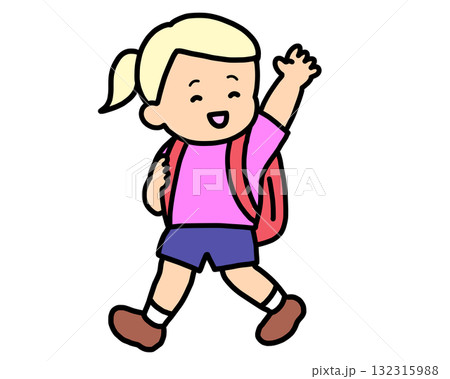 手を振って帰る金髪の女の子 手を振って帰る金髪の女の子 132315988