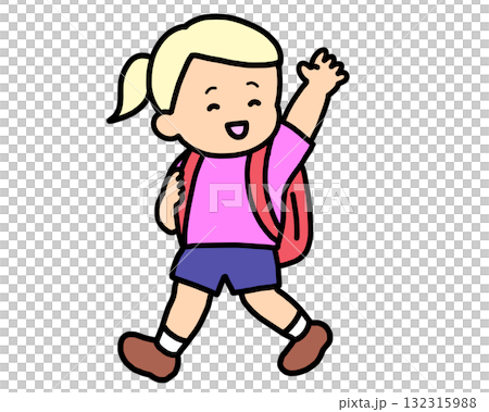 手を振って帰る金髪の女の子 手を振って帰る金髪の女の子 132315988