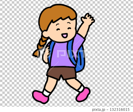 A brown-haired girl waving her hand 132316015