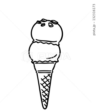 シンプルな手描きのアイスクリーム(ダブル)の線画イラスト シンプルな手描きのアイスクリーム(ダブル)の線画イラスト 132316173