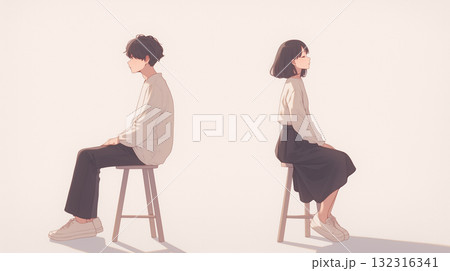 背を向けて座る男女「生成AI」 背を向けて座る男女「生成AI」 132316341