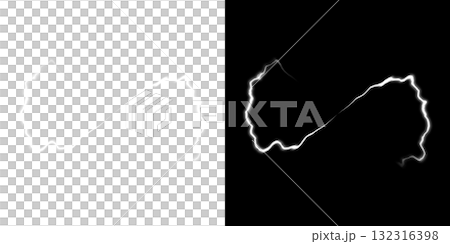 透明背景と黒背景の白い双方向の稲妻 透明背景と黒背景の白い双方向の稲妻 132316398