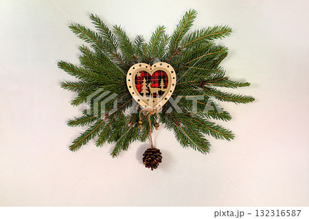 Beautiful holiday decoration isolated on bright background, Christmas template for design, Christmas composition and New Year 2026 concept, winter screen banner, holiday advertising mockup Beautiful holiday decoration isolated on bright background, Christmas template for design, Christmas composition and New Year 2026 concept, winter screen banner, holiday advertising mockup 132316587