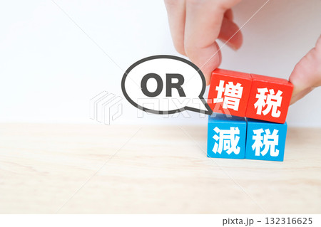 増税か減税かの選択を表す政策イメージ。 132316625