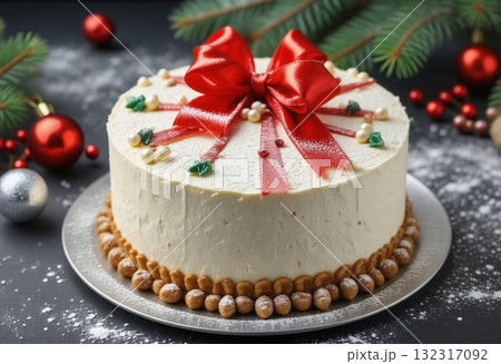 クリスマスケーキとクリスマスデコレーション クリスマスケーキとクリスマスデコレーション 132317092