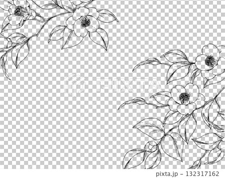 ペンで描いた椿の枝のフレーム2 ペンで描いた椿の枝のフレーム2 132317162