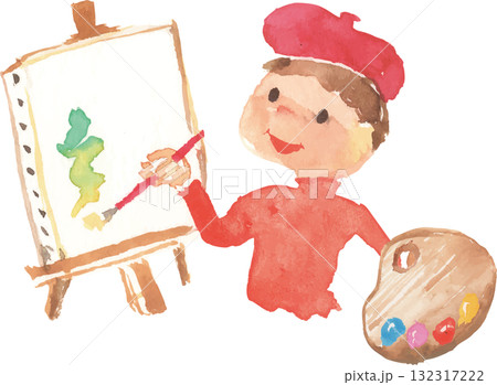 絵を描く画家のイラスト　ベクター 132317222