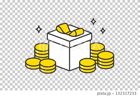 Piles of coins and a diagonal gift box [Vector illustration material] 132317233