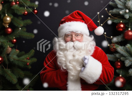 プレゼントを開けるサンタクロースの衣装を着た女の子 132317295
