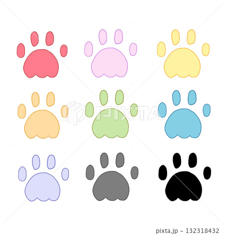 カラフルな肉球のイラスト カラフルな肉球のイラスト 132318432