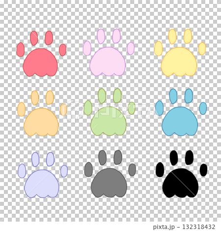 カラフルな肉球のイラスト カラフルな肉球のイラスト 132318432