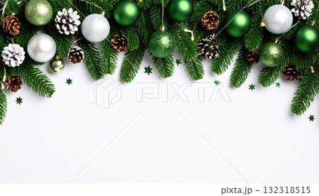 《AI画像》クリスマスの飾り付けをしたフレーム素材 132318515