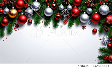《AI画像》クリスマスの飾り付けをしたフレーム素材 132318551