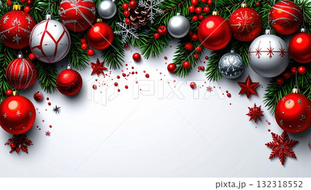 《AI画像》クリスマスの飾り付けをしたフレーム素材 132318552