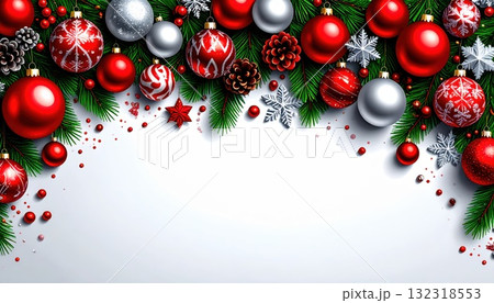 《AI画像》クリスマスの飾り付けをしたフレーム素材 132318553