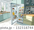 キッチンの開いた冷蔵庫(パース画) キッチンの開いた冷蔵庫(パース画) 132318744