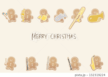 「Merry Christmas」の文字入り 楽器を持ったジンジャーブレッドクッキーたちのかわいいク 「Merry Christmas」の文字入り 楽器を持ったジンジャーブレッドクッキーたちのかわいいク 132319224