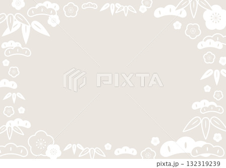 松竹梅モチーフの和柄フレーム背景(白・ベージュ) 132319239
