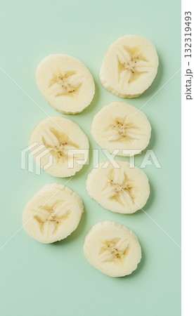 Banana slice fresh organic fruit arranged with soft blue vertical background 132319493