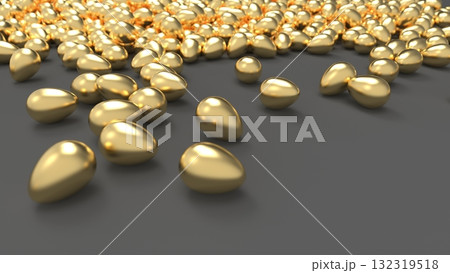 金のたまごCG　大量に転がる　人材流出イメージ　パワーポイントタイトル　レンダリングCG　背景 132319518