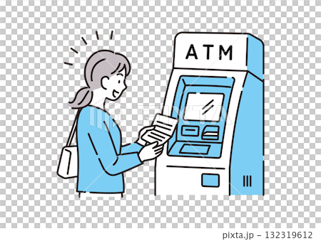 ATMを操作する女性 132319612