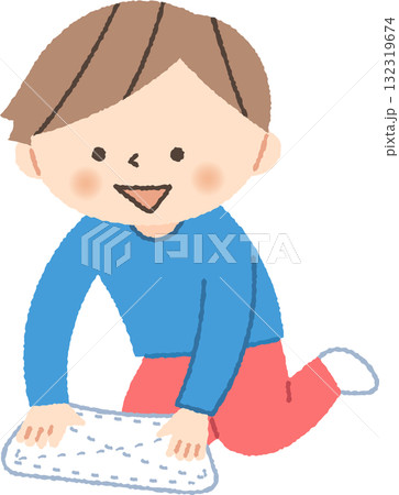 雑巾掛けをする子供 132319674