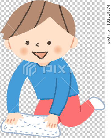 雑巾掛けをする子供 132319674